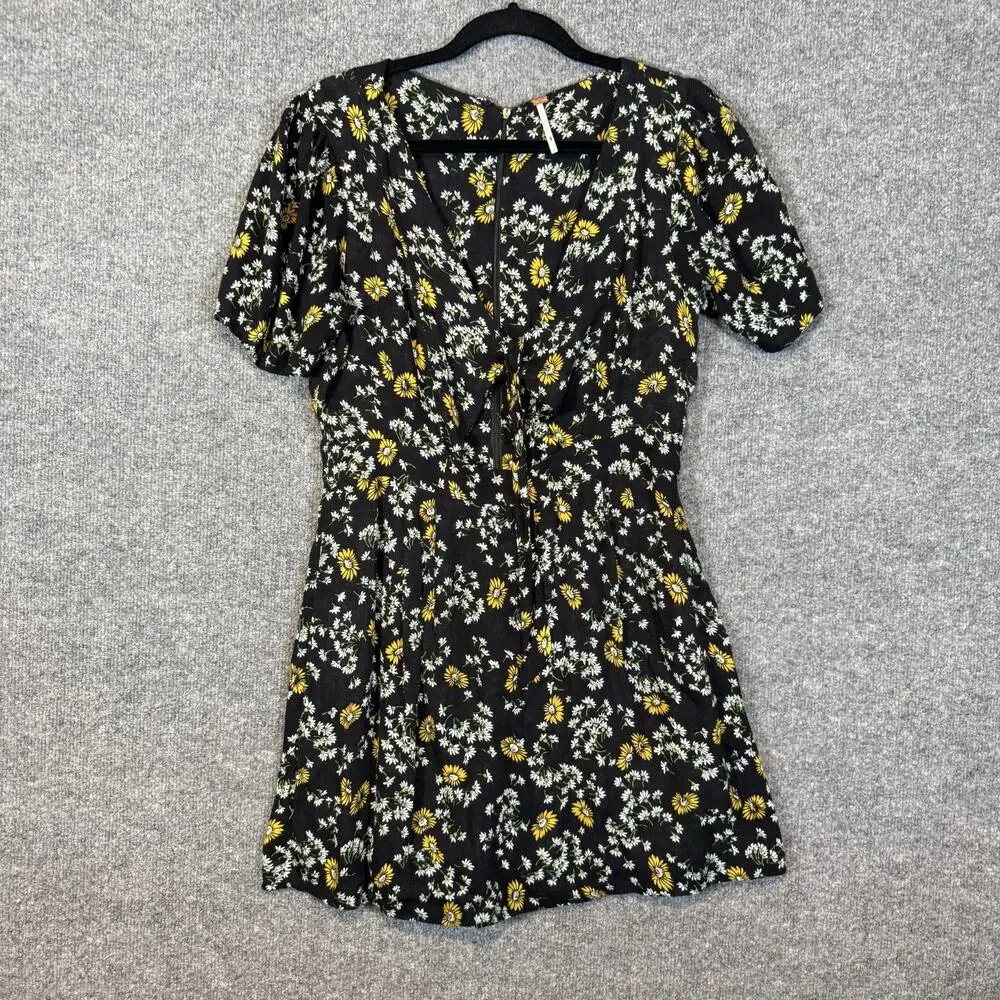 Free People Romper Dress Womens‎ 6 Black Ditsy Floral Short Sleeve Bohemian